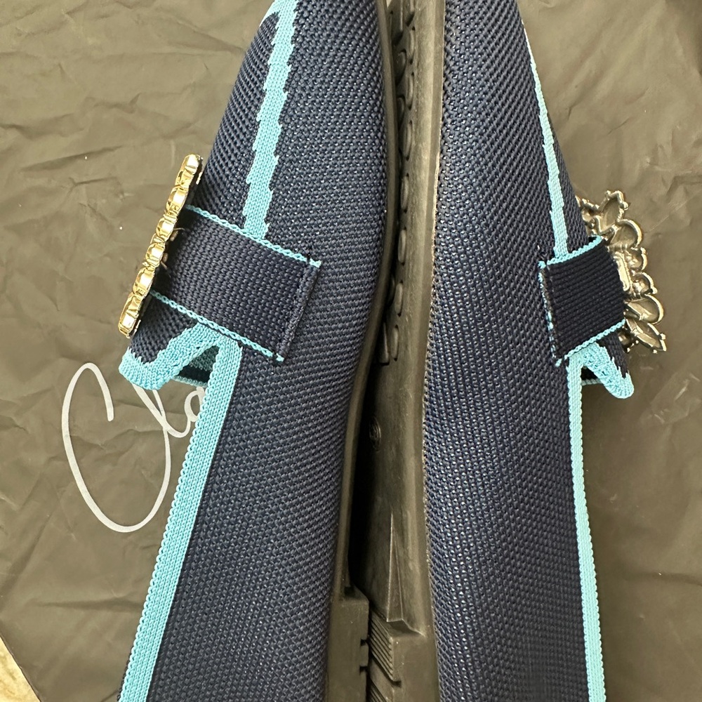 Chic Navy and Gold Loafers with Crystal Detail - Picture 4 of 6